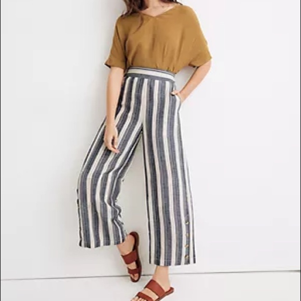 NWT Madewell Side-Button Huston Pull-On Crop Pants in Indigo Stripe
